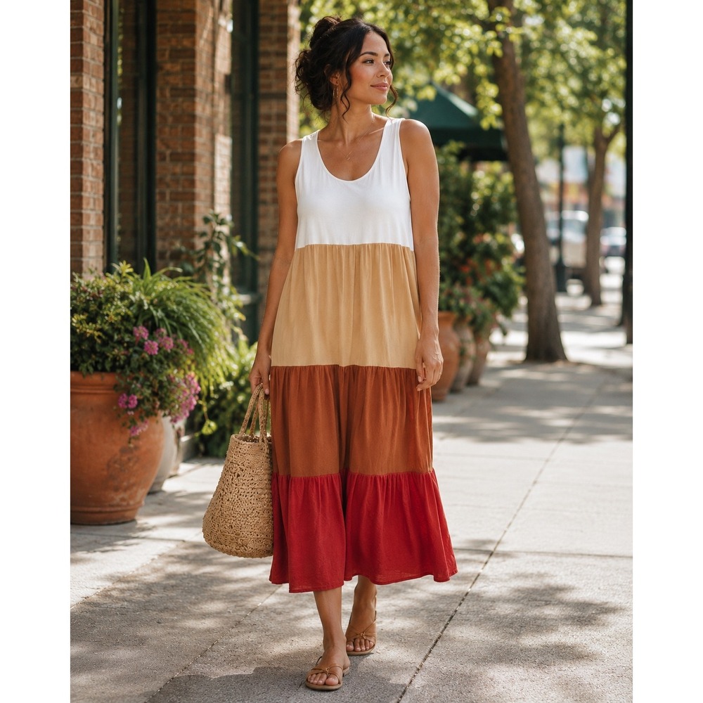 J. Jill Womans Small Medium Dress Black Maxie Tier Color Block Jersey